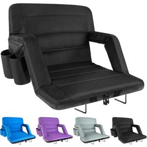 Stadium Seats with Back Support Wide, Exclusive Bleacher Chairs with Back and Cushion Folding Stadium Chairs, 6 Reclining Positions Waterproof Bleacher Seats with 2 Hooks (Wide|22.5" Black)