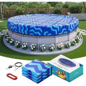 24 FT Round Above Ground Winter Pool Cover, Extra-Thick 420D, Cerulean
