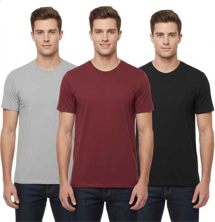 Real Essentials 3 Pack: Mens 100% Cotton Casual T-Shirts Plain Jersey Shirts Fashion Tees (X-Large)