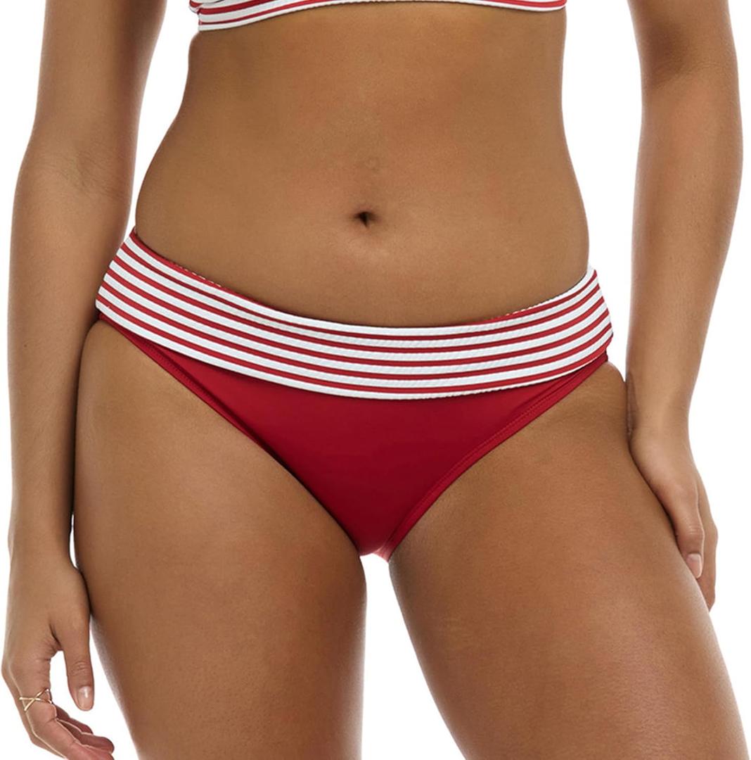 Skye Women's Mid Waist Full Coverage Bikini Bottom Swimsuit (Red, M)