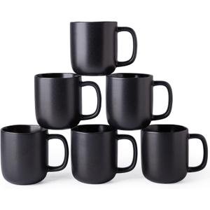 AmorArc 14oz Coffee Mugs Set of 6, Ceramic Coffee Mugs with Large Handle & Wavy Rim for Latte/Hot Cocoa/Tea, Stylish Coffee Mugs for Men Women. Oven,Dishwasher&Microwave Safe, Matte Black