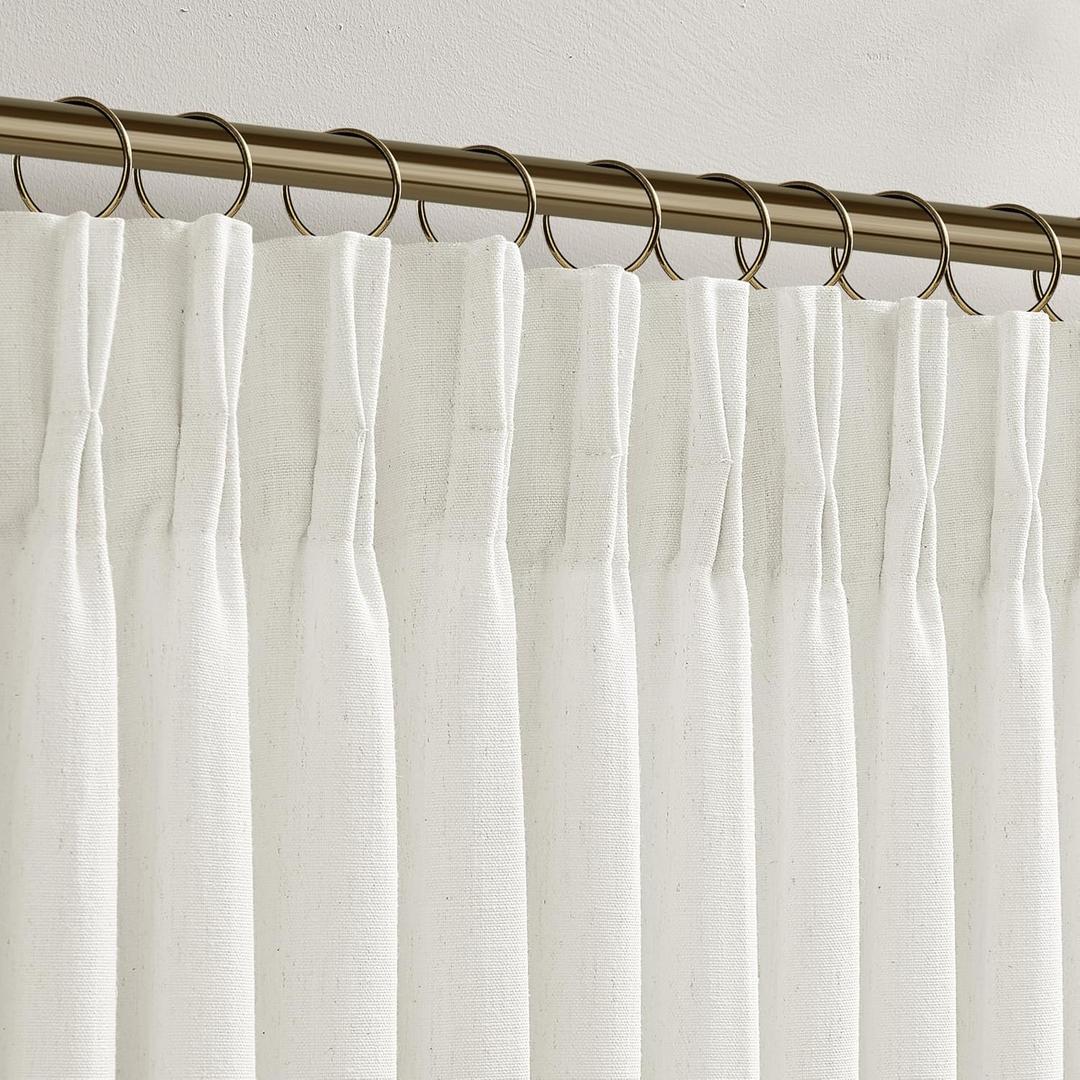 Linen Curtains 90 Inches Long Pinch Pleated for Living Room Bedroom 2 Panels Set Light Filtering Semi Sheer Pinch Pleat Hooks Rings Back Tab Memory Trained Cream Ivory Window Drapes 90 Inch Length (Natural)