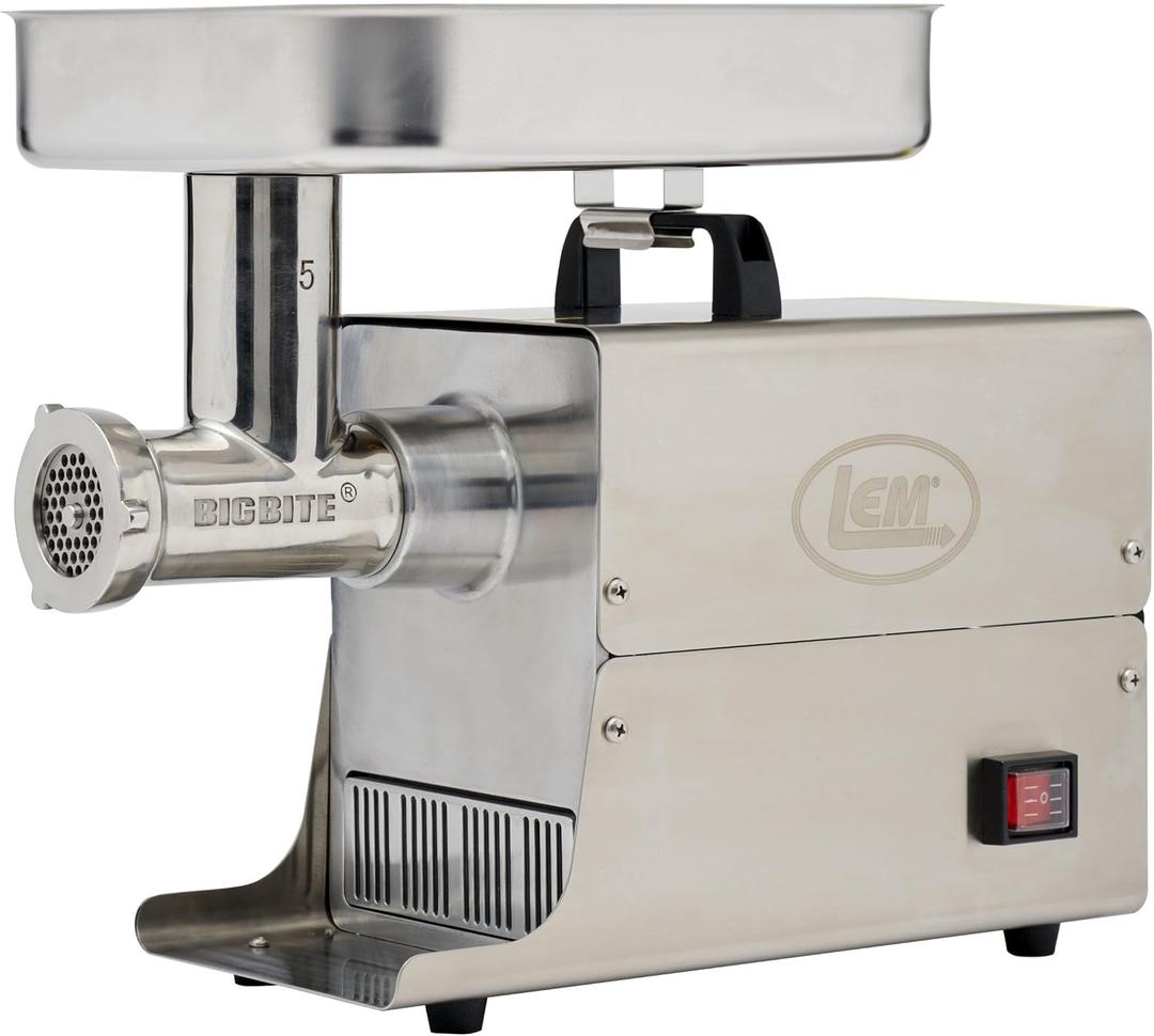 LEM Products BigBite #5 Meat Grinder, 0.35 HP Stainless Steel Electric Meat Grinder for Home Use, Compact Food Processor for Grinding, Sausage Stuffing, Cooking