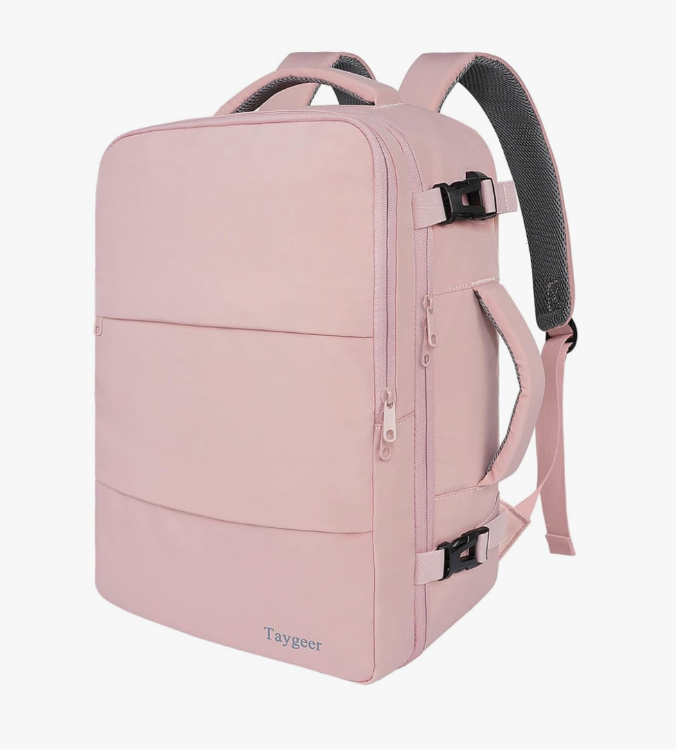 Taygeer Travel Backpack for Women, Carry On Backpack with USB Charging Port & Shoe Pouch, TSA 15.6inch Laptop Mochila Flight Approved, Nurse Bag Casual Daypack for Weekender Business Hiking, Pink