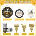 Graduation Party Supplies Congrats Grad Plates and Napkins Set Disposable Tableware Paper Plates Napkins Cup Knive Spoon Fork Straw for Class of 2026 Graduation Party Decorations Serve 100(Black Gold)