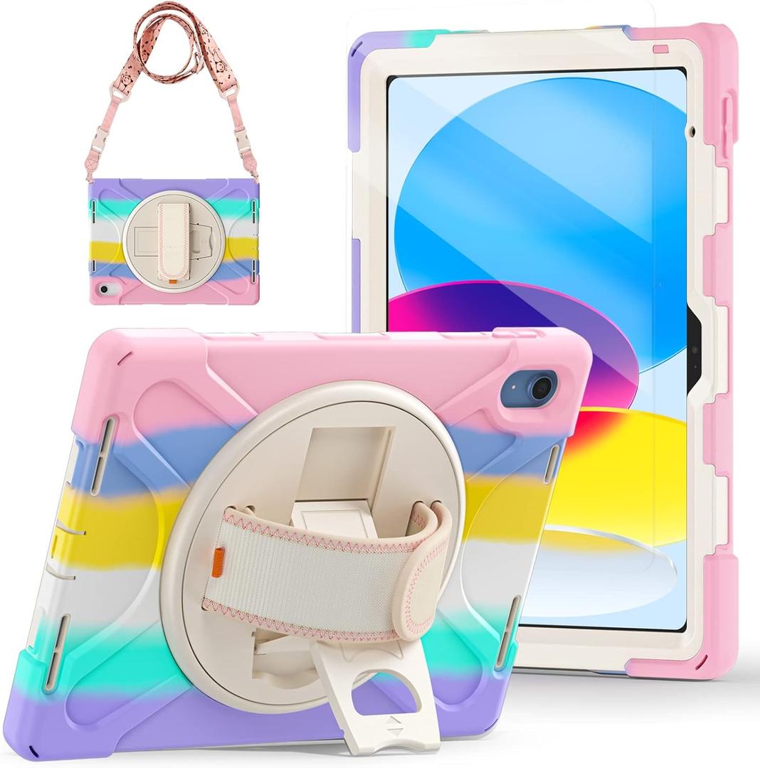 TSQQST Case for iPad (A16) 11th/10th Generation Case for Kids Girls Cute Pink 10.9 2025 2022 | Kids Proof with Screen Protector | Strap for Car & Carrying Use | Stocking Stuffers for iPad 11/10 Users