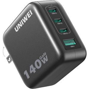 Laptop Charger, 140W MAX USB C Charger, 4-Port Multi-Device Fast Charging, Advanced GaN Power Adapter, for MacBook, iPhone 17/16 Series, Samsung Galaxy, Pixel, and More
