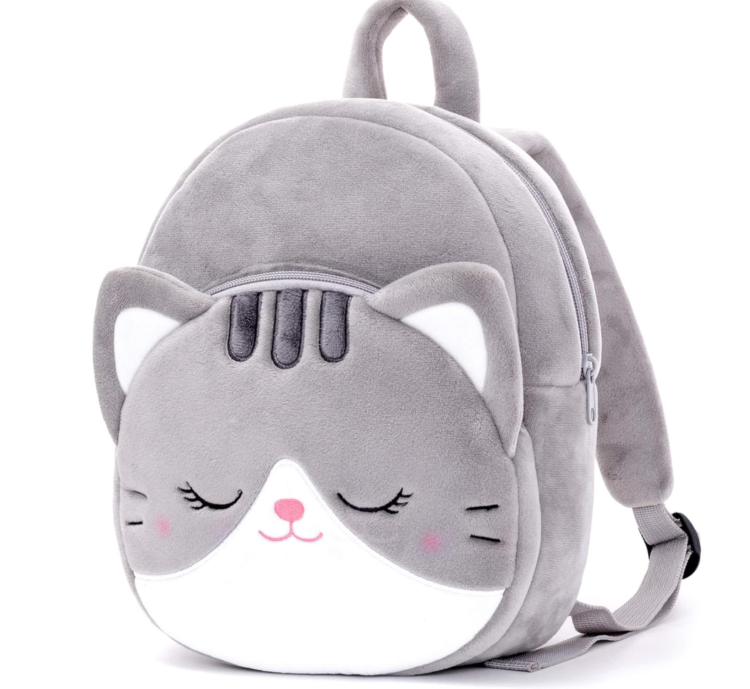 Lazada Cat Toddler Backpack Plush Backpack Toddler Girls Backpack Cat Animal Kids Backpacks for Girls Kitty Plush Backpack for Baby Girls Gray 11inch