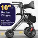 HOMLAND All-Terrain Rollator Walker with Seat for Seniors, Aluminum Frame | 10" Big Rubber Wheels | 16.4 lb Ultra-Light | Foldable Rolling Walker| Lockable Brakes| Removeable Storage Bag| Curb Climber