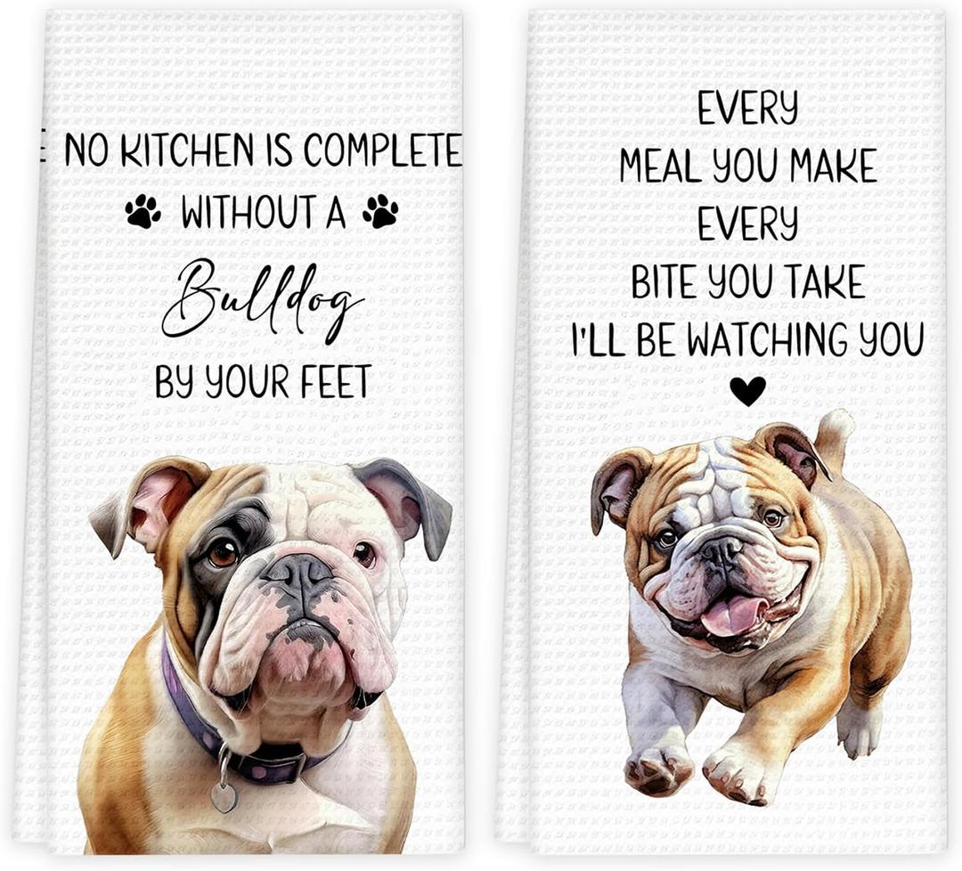 Bulldog Dog Kitchen Towels, Bulldog Gifts for Women Dish Towel for Kitchen, Dog Lovers Mom Gifts Tea Towels, Puppy Pet Lover Gift Hand Towel, 16x24 Inch Set of 2