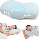 Ergonomic Cervical Pillow, Contour Design for Side & Back Sleepers, Memory Foam Orthopedic Cervical Shape Gently Cradles Head & Provides Neck Support & Shoulder Pain Relief (Blue) (Bean)