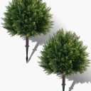 Artificial Cypress, 27.6'' Topiary Trees Artificial Outdoor, Faux Cedar Shrubs with Ground Spike, UV Resistant Faux Plants for Outdoor Planters, Set of 2 Fake Bushes Front Porch, Outside Garden Decor