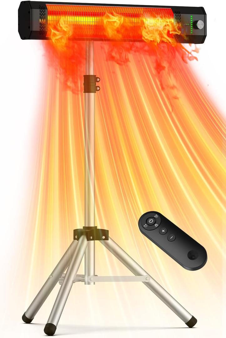 1500W Outdoor Heaters for Patio with 9 Heating Levels, IP65 Waterproof, 9H Timer, 25FT Remote Electric Patio Heaters for Outdoor Use, Tip-Over & Overheat Protection for Home, Office, Garage (Jet black)