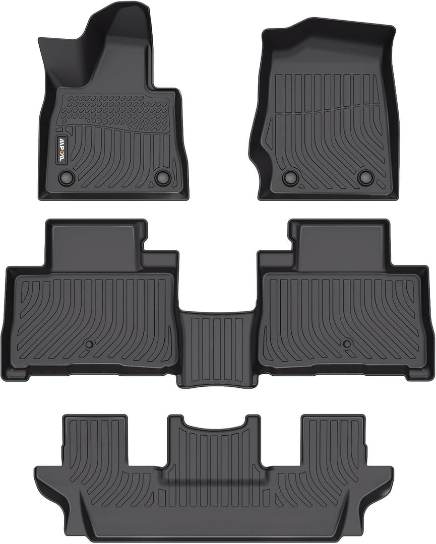 AIPOIL Floor Mats for 2020-2025 2026 Lincoln Aviator 6 Seats Fits 1st & 2nd & 3rd Row All Weather Protection TPE Anti-Slip Automotive Full Custom Car Mats Accessories - Black