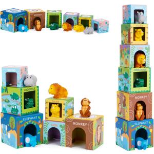 Sorting and Stacking Toys Blocks for Toddlers 1-3, Soft Safari Animal Bath Toys Age 2-4, Numbers Nesting Stackable Toys for Baby 12-18 Months, Montessori Toys Gifts for 1 2 3 Year Old Boys Girls