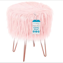 BIRDROCK HOME Pink Faux Fur Vanity Stool Chair - Soft Furry Compact Padded Seat - Vanity, Living Room, Bedroom and Kids Room Chairs - Hair Pin Metal Legs Upholstered Decorative Furniture Foot Rest