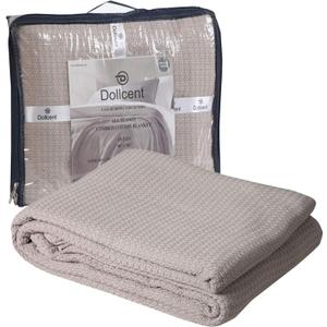 DOLLCENT 100% Soft Premium Combed Cotton Thermal Blanket Queen Blanket Soft Cozy Warm Cotton Blanket Bed Throw Blanket Queen Bed Blankets All Season Cotton Blankets Sand Queen Cotton Blankets (Queen (90"x90"))