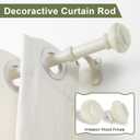 72-144 Inches Curtain Rods for Window, Vimayta 1 Inch Diameter Drapery Rod with Resin Finials, Ideal Adjustable Heavy Duty Single Curtains Rod for Bedroom, Living Room Decoration, White Wood Grain