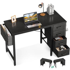 Casaottima 32-Inch Small Computer Desk with 4 Fabric Drawers  Home Office Desks with Storage, Writing Desk with Side Hook and Cloth Bag, Modern Study/Work Table for Bedroom and Small Space, Black (32 Inch, Black)