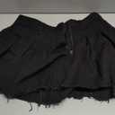 Women's Y2K Low Waist Pleated Denim Skirt Zipper Raw Hem Mini Skirt Casual Ruffle Jean Skirt (Large, Black)