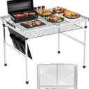 3x2 FT Folding Grill Table, Portable Camping Table for Outside, Adjustable Height Folding Table with Desktop & Mesh Bag, Lightweight Outdoor Table for Camping, Picnic, BBQ, Sliver