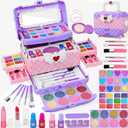 54 Pcs Kids Makeup Kit for Girls, Princess Real Washable Pretend Play Cosmetic Set Toys with Mirror, Birthday Gifts for 3 4 5 6 7 8 9 10+Years Old Girls Kids (Light Purple)