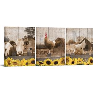 Artsbay Farm Animal Wall Art Cow Rooster Pig Pictures Painting Vintage Farmhous Home Decor 16 x 20 Inches x 3pcs