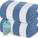 White Classic Beach Towels Oversized Cabana Stripe Cotton Bath Towel Large - Luxury Plush Thick Hotel Swim Pool Towels for Adults Super Absorbent Quick Dry - 35x70 Light Blue [2 Pack]