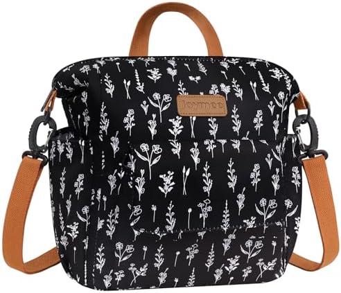 Joymee Lunch Bag Women Insulated Lunch Box with Adjustable Shoulder Strap Large Reusable Leakproof Spacious Cooler Tote for Women Men Adult with Bottle Holder and Side Pockets -08 White Little Flower