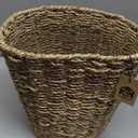 Household Essentials Seagrass Wicker Waste Basket with Handwoven Fibers and Metal Frame, Natural Golden‑Brown Finish