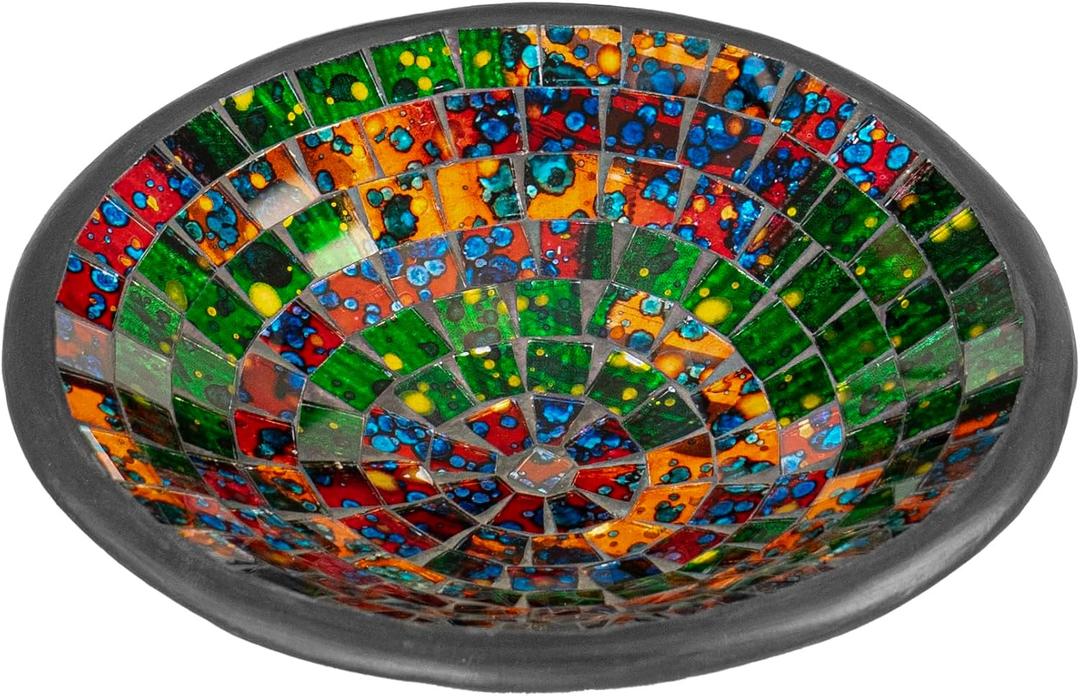 Red Co. Glass Mosaic Ceramic Decorative Accent and Centerpiece Bowl - Round 8 inches (C6 Acid Splatter)
