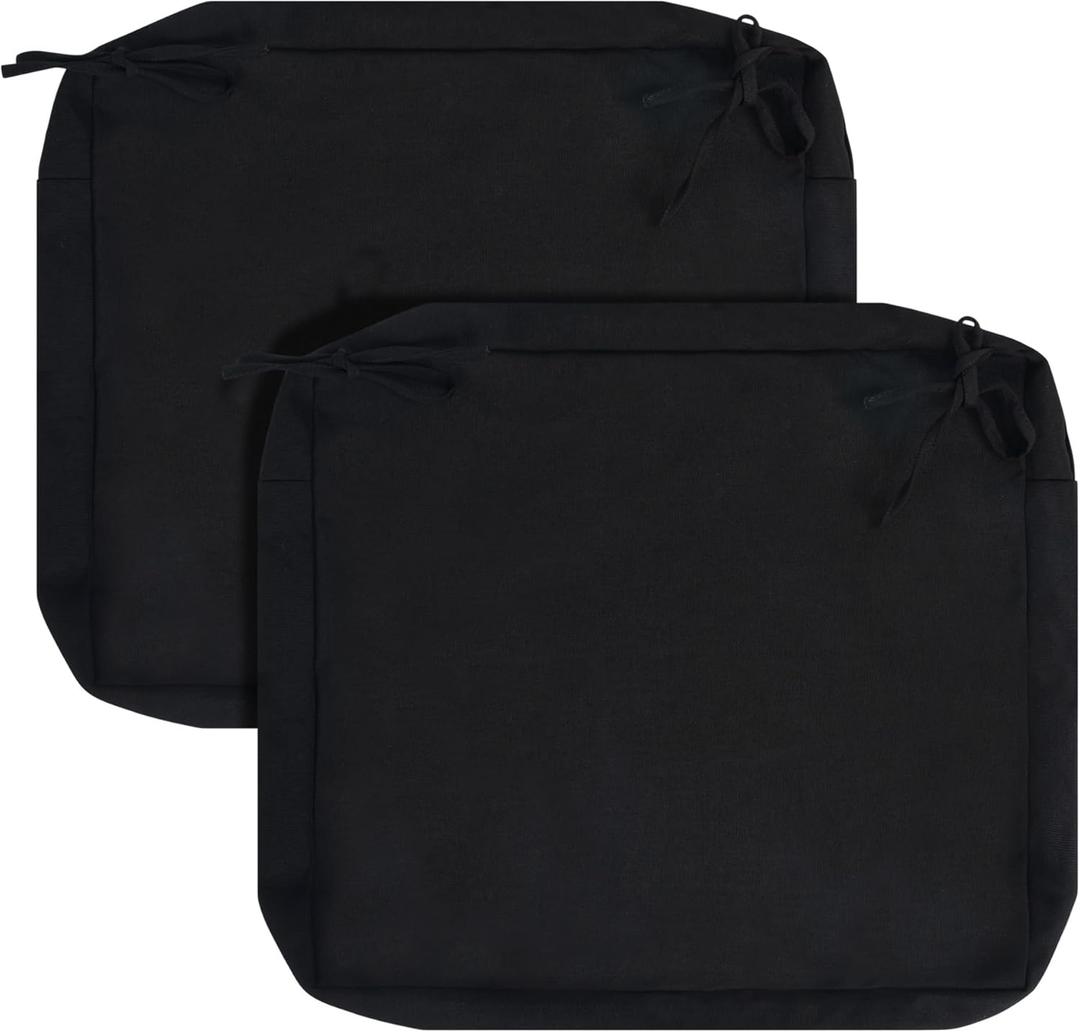Outdoor Chair Cushion Covers 2 Pack, No Insert! Patio Cushion Covers Replacement 22" x 18.5" x 3", Black(Covers ONLY)