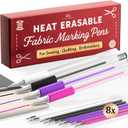 Lange & Knig Heat Erasable Fabric Marking Pens for Sewing - 4 Pens + 8 Refills - Sewing Supplies Quilting Supplies Table Accessories Embroidery Pen Tailors Chalk Alternative (White, Purple, Pink, Black)