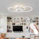 O'NEELDY Modern Light Fixtures Ceiling Flush Mount Modern Led Ceiling Lights 5-Light Dimmable Led Chandelier White Lamp with Remote for Bedroom Living Room Kitchen Dining Room, 100W