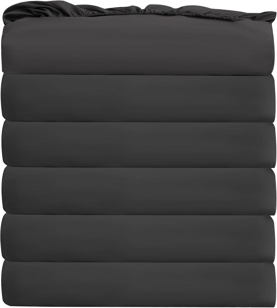 Bulk King Fitted Sheet Only Deep Pocket 6 Pack, Quick Sort Bottom Bed Sheets Color-Coded Label Threads, Soft Brushed Microfiber Hotel Motel Airb&bs Essentials for Hosts(Black, 78"x80")