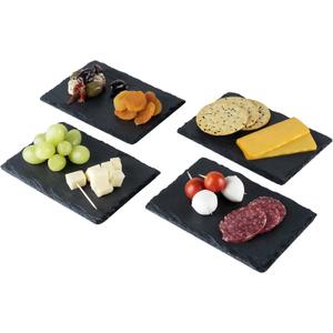 Twine Slate Mini Charcuterie Boards, Rustic Stoneware Serving Trays for Tapas, Appetizers, Sushi, Desserts, Cheese, Meat, Hosting Essentials, Wedding Gifts, 6.5" x 4.5", Set of 4