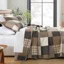 Plaid King Quilt Set - 100% Cotton Quilts, King Quilt Bedding Set, Farmhouse Patchwork Quilt, Lightweight Bedspread Coverlet for All Seasons, Brown, 3 Piece, 98"x106"