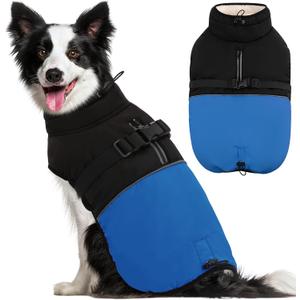 KOESON Extra Large Dog Winter Jacket, Warm Waterproof Reflective Fleece Dog Coat for Cold Weather with Adjustable Buckle (XXX-Large, Blue)