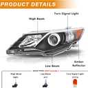 Headlight Assembly Compatible with 2012 2013 2014 Toyota Camry L/Se/Le/Xle Halogen Headlamp Pair, Black Housing Amber Reflector