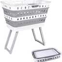 Collapsible Laundry Basket with Legs, Plastic Hamper with Stand, Gray, One Size