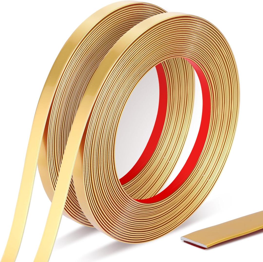 Gold Trim Peel and Stick 0.4'' W  394''L Total Gold Tape, 2 Rolls Self-Adhesive Molding Trim Tape for Mirror Frame Border Walls Cabinet Tile Decorative