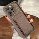 Compatible with iPhone 14 Pro Max Case with Card Holder, Bow Cherry Shockproof Soft TPU Protective Cover Women Girls, Anti Scratch Wallet Case for iPhone 14 Pro Max 6.7 Inch, Brown