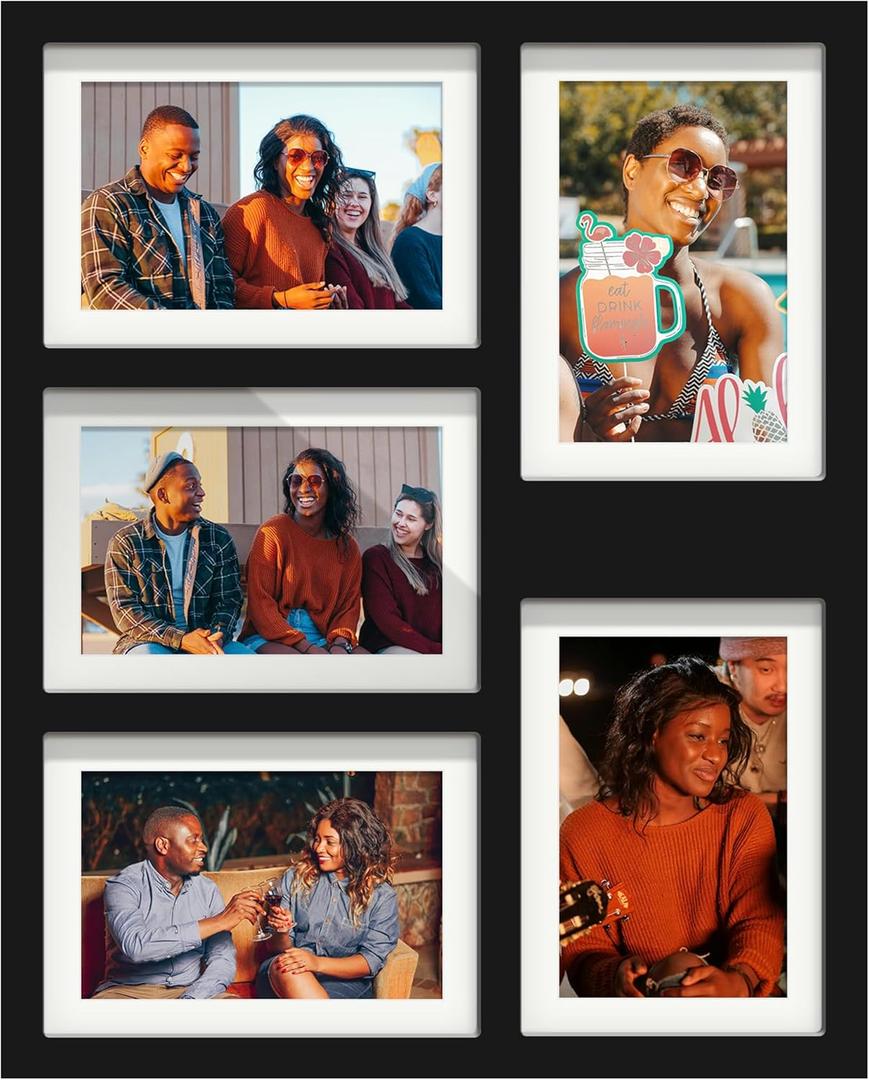 5x7 Picture Frame Collage Holds 5 Photos Made of High Definition Glass, Mat for Display 4x6 Picture Frame Collage Photo for Wall Decor Black (13.07x16.26 (4x6 or 5x7 opening))