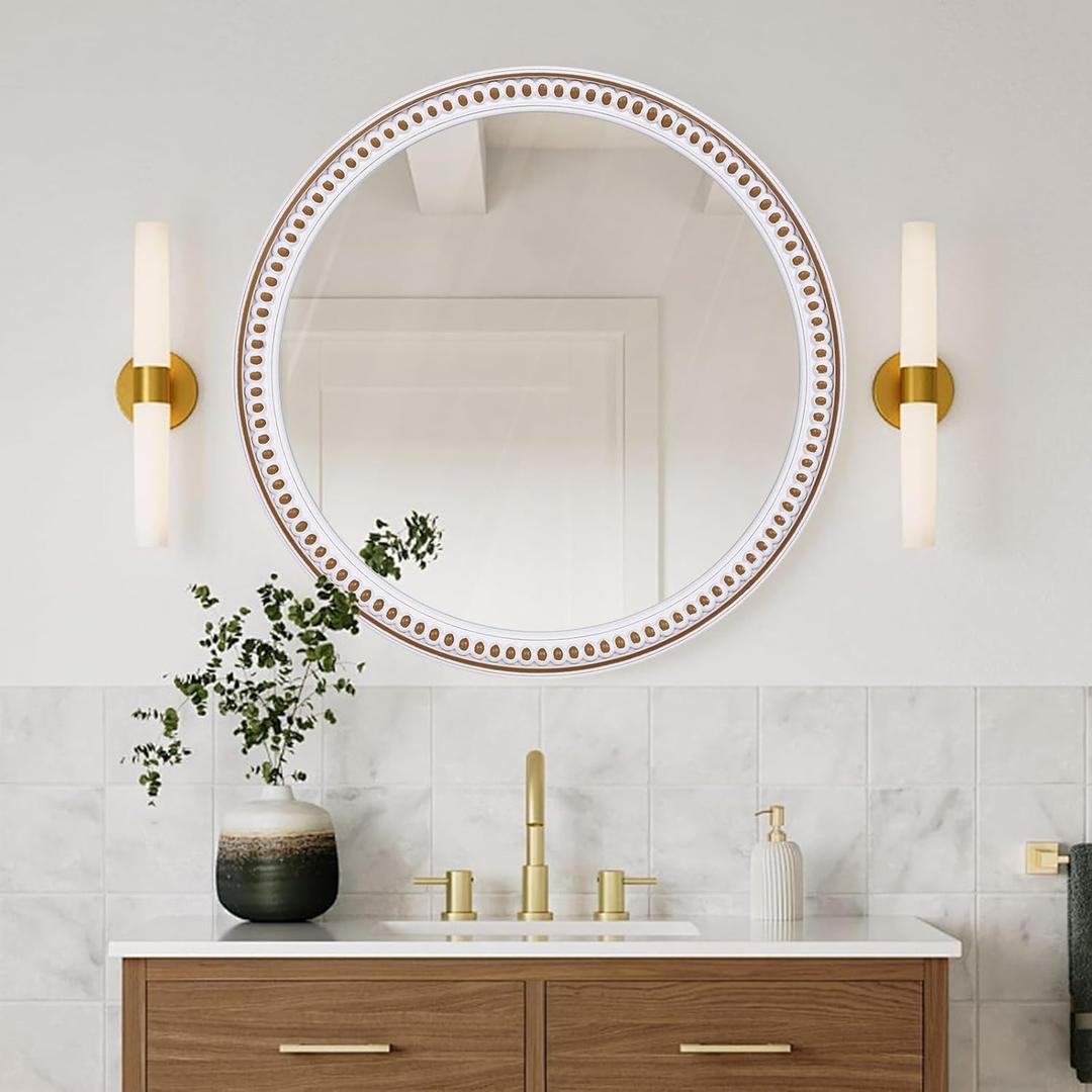 HOITUZYUS 24 Inch Rustic Round Wall Mirror, Farmhouse Wooden Circle Bathroom Vanity Mirror for Entryway, Living Room, Bedroom & Hallway Home Decor