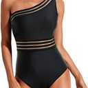 Tempt Me Women One Piece Swimsuits Tummy Control One Shoulder Bathing Suits Ruffle Swimwear (Size XL)