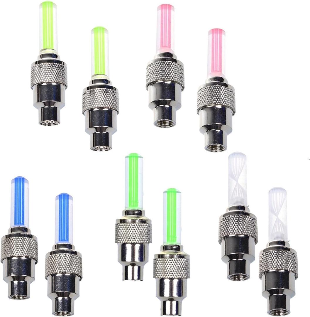 Dkiigame 10 Pack of Led Flash Tyre Wheel Valve Cap Light for Bike Bicycle Motorbicycle Wheel Light Tire (2 x Red, 2 x Yellow, 2 x Blue, 2 x Green, 2 x Colorful)