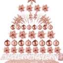 Realspring 72 Pieces Christmas Tree Ornament Set Xmas Assorted Decorations Bulk Glitter Poinsettia Berry Picks Topper Star Sequin Tree Skirts for Home Wreaths Holiday Party Favors (Rose Gold)