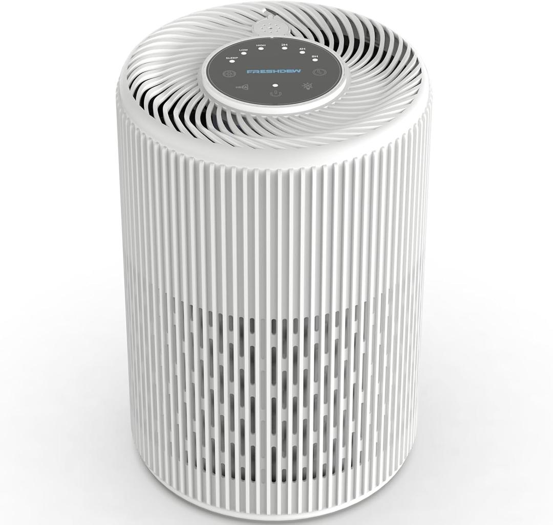 Air Purifiers for Home, FRESHDEW Air Purifier Up to 1300ft for Smoke Pet Dander Odors with Fragrance Sponge,H13 True HEPA Air Purifier Cleaner with 360 Air Inlet,Sleep Mode for Bedroom (White)