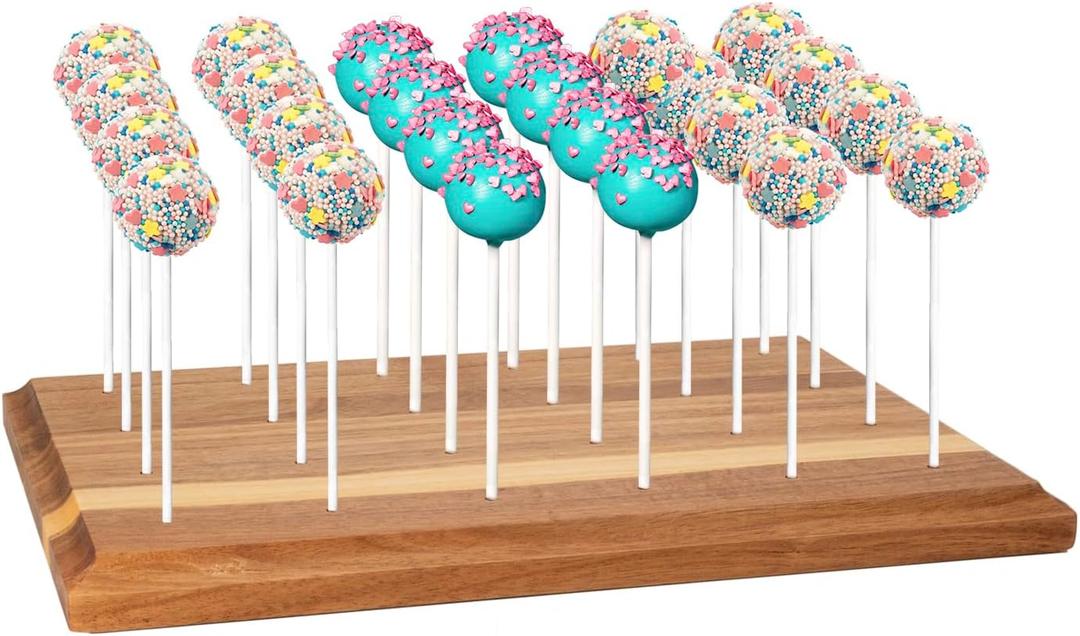 Acacia Wood Cake Pop Holder Stand for Drying 24 Holes Wooden Lollipop Display Stand Holder for Weddings Baby Showers Birthday Party Anniversaries Holiday - Fit 5/32" (4mm) Lollipop Sticks (Brown)