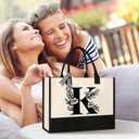 Tecanne Personalized Initial Canvas Tote Bag, Suitable for Birthday, Wedding, Beach, Holiday, Gifts for Women, Mom, Teachers, Nurses, Best Friends, Bridesmaids (K)